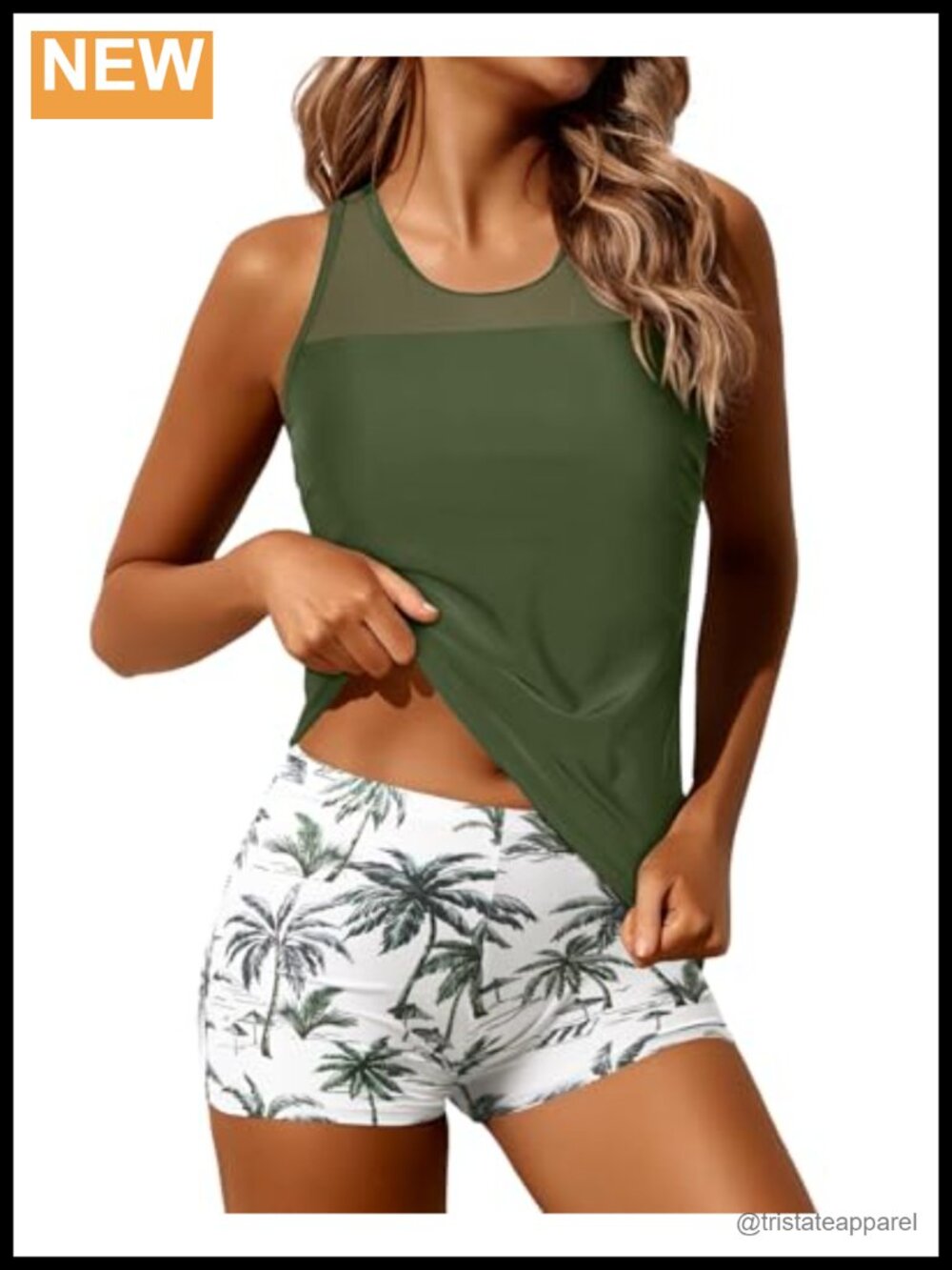 Yonique Athletic Racerback Tankini Set with Shorts Sporty Two Piece Swimsuit